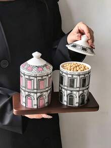 1PC/2PCS Wadah Penyimpanan Keramik Gaya Vintage, Stoples Penyimpanan Kedap Udara Silinder Lurus Serbaguna dengan Tutup, Wadah Keramik Bulat Tertutup untuk Biji Kopi, Cocok untuk Bumbu Dapur, Kopi, Biji-bijian, Permen, Kue, Dekorasi Meja Makan Dapur Rumah - MultiWarna - View 13