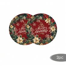 2/4/6/8/16pcs Burgundy Floral Round Placemats, Red Snowflake Pine Branch Christmas Table Mats, Suitable For Christmas Party Kitchen Dining Room Home Decor - Multicolor - View 20