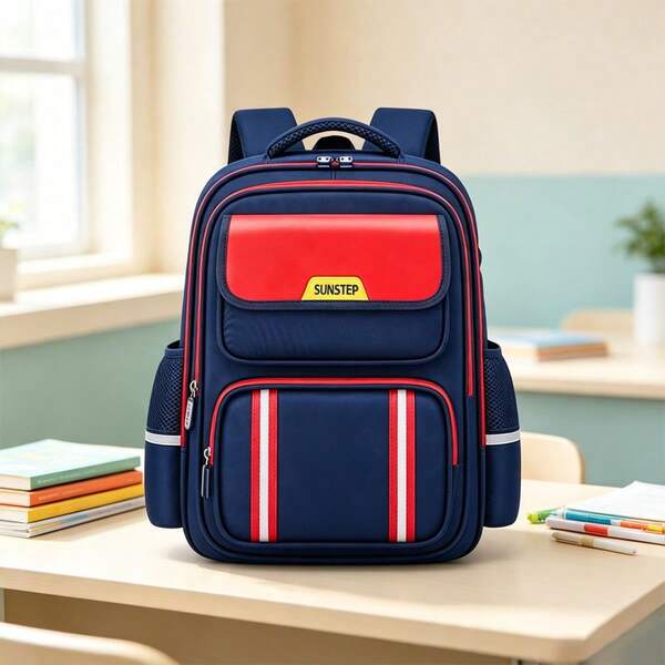 British Style School Backpack, Lightweight Ergonomic Large Capacity Multi-Pocket Bag With Adjustable Shoulder Straps And Zipper, Perfect Gift For Kids, Ideal School Bag