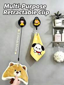 1pc Multi-Function Retractable Towel Clip, Automatic Rebound Retractable Hook Clip, Rag Hook, Bathroom No-Drill, Easy-Pull Rope Hand Towel Rack, Chinese Classic Novel Journey To The West Character Theme, Creative Pattern, Home Essential - Multicolor - View 3