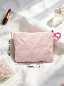 Personalized Custom Name Quilted Makeup Bag, Heart And Bow Embossed Cosmetic Pouch, Zipper Travel Storage Bag, Sanitary Napkin Bag, Custom Gift For Women - Multicolor - View 7