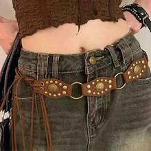 Sabuk Fashion Wanita Bergaya Bohemian Berwarna Kopi dengan Hiasan Stud dan Tali Pengikat - Kopi - View 5