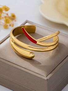 1pc Halloween Fashion Personalized Versatile Artificial Drip Oil Red Pointed Geometric Water Drop Shape Women's Bracelet - Golden Red - View 2