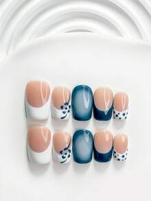 10pcs Fresh Style Handmade Press-On Nails, Polygel Nail Art Set, Hand-Painted Floral & Polka Dot, Blue & White Color, Minimalist Korean Style, Includes Nail Tools, 3 Sizes Available, Square/Short Square/Almond Shape, Suitable For Party, Dancing, Daily Wear - Multicolor - View 19