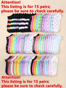 30/15 Pairs Kids Short Socks: Candy Colors, Lace Bows, Heart Patterns, Stripes, Soft & Comfortable, Casual Versatile, Student Short Socks - Suitable For Daily Wear, Random Color Assortment - Multicolor - View 13