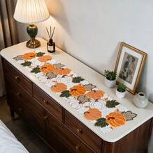 Winter Thanksgiving Pumpkin & Maple Leaf Applique Hollow Embroidery Tablecloth Table Runner For Home Party Dining Table Coffee Table TV Stand Shoe Cabinet Dresser Decor To Enhance Holiday Atmosphere - Orange - View 5