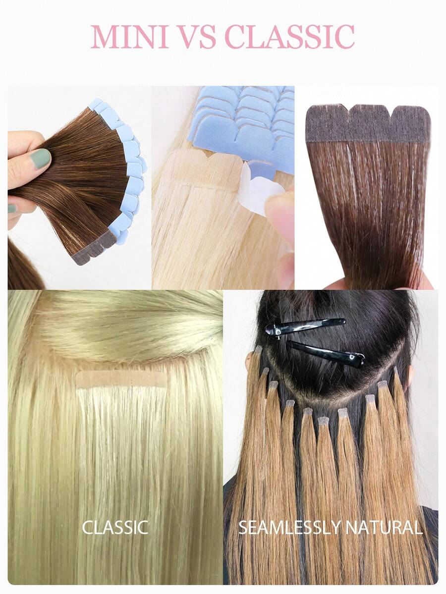 Mini Tape-In Hair Extensions, Real Human Hair, Colorful Invisible Tape-In Hair Extensions, Highlight Color, Party Hair Accessories, Ready To Wear, No Glue Needed, Suitable For Holidays, Festivals, School Supplies, Parties, Weddings, Daily Wear, Suitable For All Women, Girls, Brides