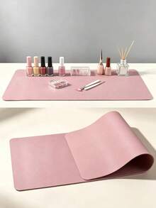 Soft Pink Manicure Desk Mat, Waterproof PU Leather, Salon Desk Pad, Foldable Manicure Armrest Pad, Nail Art Desk Mat, Makeup & Nail Leather Display Practice Pad, Minimalist Waterproof Anti-Fouling Nail Mat, Non-Slip Nail Mat, Suitable For Nail Salons And Home Use - Dusty Pink - View 1