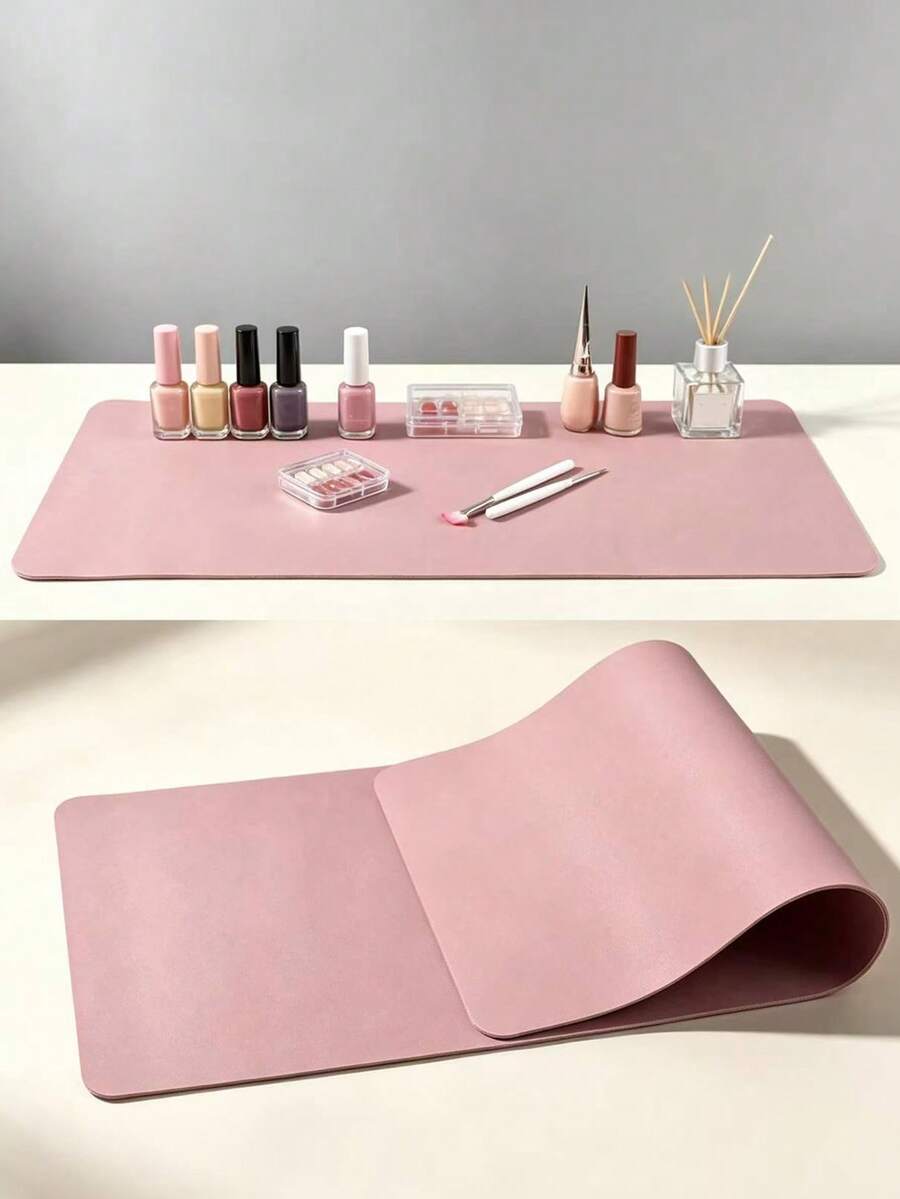 Soft Pink Manicure Desk Mat, Waterproof PU Leather, Salon Desk Pad, Foldable Manicure Armrest Pad, Nail Art Desk Mat, Makeup & Nail Leather Display Practice Pad, Minimalist Waterproof Anti-Fouling Nail Mat, Non-Slip Nail Mat, Suitable For Nail Salons And Home Use - Dusty Pink - View 1