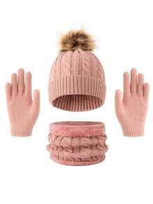 3pcs/Set Autumn/Winter Knitted Children's Hat Set - Multicolor - View 13