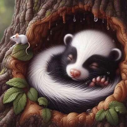 New 5D DIY Diamond Painting Kit - Skunk And White Mouse, Round Full Drill Acrylic Artwork, Living Room, Bedroom, Home Decor Painting, Christmas Gift, Suitable For Beginners, Unframed