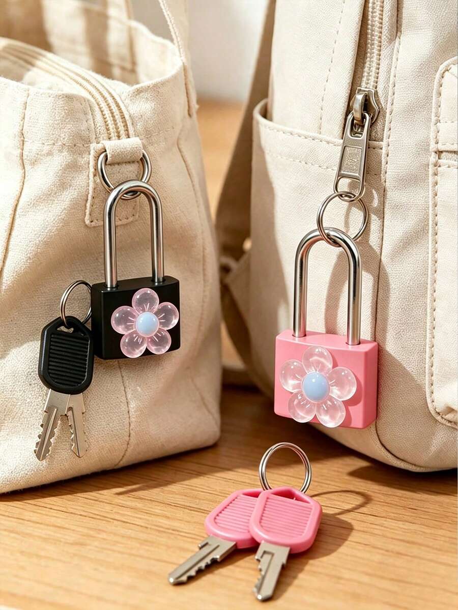Floral Decorative Metal Padlock (Includes 2 Keys), Suitable For Travel, Business Trips, Daily Commute, School Or Office Use, Outdoor Camping - A - View 1