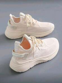 Women's Sports Shoes, Lightweight Comfortable Breathable, Anti-Odor Anti-Slip, Soft Elastic PU Material Running Shoes - Beige - View 2