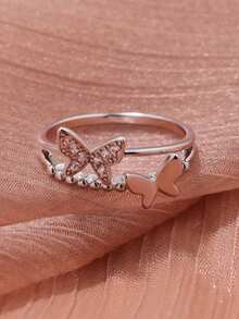 1pc Elegant Butterfly Starry Sky Synthetic Cubic Zirconia Ring, Suitable For Daily Wear, Birthday, Party, Perfect Gift For Christmas And Holidays - Silver - View 2