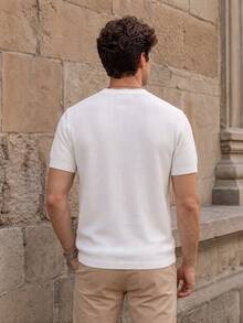 Men's Waffle Knit Mesh Short Sleeve T-Shirt, Breathable Loose Casual Top - White - View 3