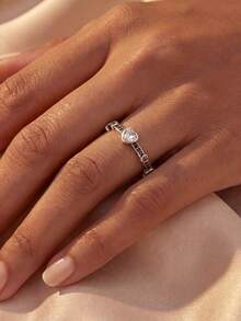 1 buah Cincin Berbentuk Hati dari Perak Sterling S925, Cincin Janji Elegan, Hadiah Perhiasan untuk Pacar, Pasangan, Pernikahan - Cincin zirkon hati - View 5