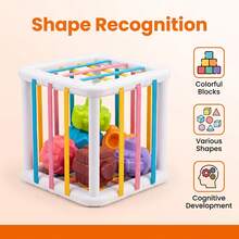 Sensory Shape Sorting Activity Cube Fine Motor Skill Training Montessori Education Elastic Band Perforated Blocks Set Learning Gift, Children's Sensory Shape Sorting Blocks Toy, Children's Sensory Shape Sorting Blocks Toy, Activity Cube Box - Multicolor - View 7
