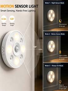 3/1pc Magnetic RGB Sensor LED Puck Light, USB Rechargeable Under Cabinet Night Light, 1200mAh Wireless Adhesive Light, Suitable For Wardrobe, Cabinet, Bedroom Decoration - Rechargeable Motion Sensor Cabinet Light - View 5
