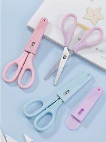 1pc Mini White Scissors, Portable Stainless Steel Blade Paper Cutter, Stainless Steel Round Tip Scissors With Protective Cover, Ergonomic Design, Suitable For Office, School, Home And Craft Projects - Multiple Styles - View 1