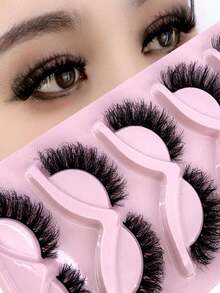 1 Pair Cross Style Voluminous Curly Faux Cat Eye 3D Mink Lashes Winged Natural Realistic Messy Outer Corner Long Thick Soft False Eyelashes - Black - View 1