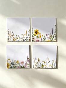 4PCS Vintage Floral Print Sticky Notes, Cute Self‑Adhesive Memo Pads For Journal Office School Supplies,Cute Aesthetic Printed Design, Great For Decorating Journals, Notebooks And Planners - Multicolor - View 15