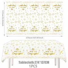 Disposable Plastic Table Cover 1/3‑Pack, White Tablecloth With Gold We're Engaged Slogan, Rings, Fireworks And Glitter Confetti Pattern, Table Decor For Engagement Party, Bridal Shower, Wedding Reception And Holiday Celebration Decorations, 108*54' - Proposal Tablecloth - View 11