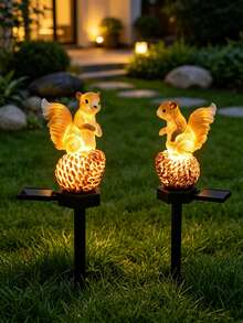 1pc Resin Pine Cone Squirrel Solar Ground Light, LED Garden Stake Light, Waterproof Outdoor Landscape Decorative Light, Suitable For Lawn, Yard, Patio, Backyard Decoration - Multicolor - View 4