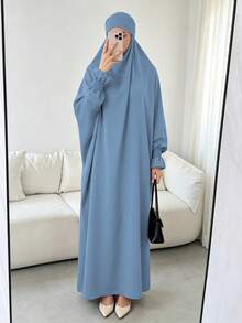 1pc Solid Color Muslim Leg-Of-Gigot Sleeve Cuff Design Hijab Series Abaya, Suitable For Daily Prayer, Minimalist And Lightweight - Multicolor - View 5