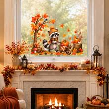 Autumn Window Clings, Cute Raccoon Pumpkin Maple Leaf Window Stickers, Fall Season Static Cling Glass Decals, Thanksgiving Harvest Window Decor For Home - Autumn Window Decals - View 4