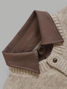 Men Autumn Winter Henley Collar Knit Sweater, Textured Relaxed Fit Pullover, Old Money Style For Daily Holiday Festival Wear - Apricot - View 4