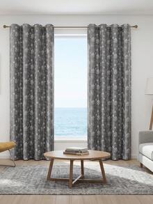 1panel Printed Blackout Curtain With Grommet Top Designthermal Insulated For Effective Room Darkening Floral Drape Window Decor Home Accent Room Ornament Thermal Insulation, Noise Reduction Function, Suitable For Living Room, Bedroom, Office And Home - Black and Gray - View 7