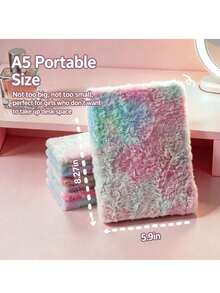 Gradient Rainbow A5 Notebook, Soft Faux Fur Cover, 160 Pages Lined Paper, Smooth Ink Flow No Bleeding, Scientific Line Spacing Design, Portable Size, Suitable For Girls' Daily Writing, Stationery Supplies, Cute Stationery - A - View 2