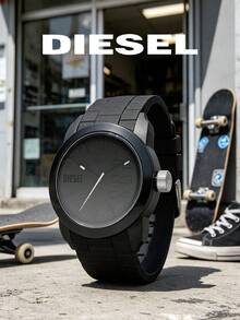 Diesel Men's Black Quartz Watch, 44mm Round Dial Pointer Wristwatch, Bold Black Dial, Silicone Strap, Casual Daily Watch, DZ1437 - Black - View 6