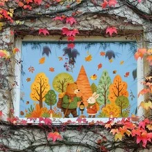 1/4sheet Fall Thanksgiving Glass Sticker, Maple Leaf Pumpkin Decals, Removable Stickers For Home Window Kids Bedroom Autumn Harvest Party Decor - Multicolor - View 6