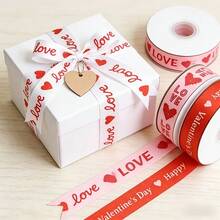 3 Rolls Ribbon Set, Suitable For Mother's Day, Valentine's Day And Other Holiday Wedding Gift Wrapping Ribbons, Hemmed Ribbons, Invitation Card Ribbons, Bouquet Tie Ribbons, Wife Birthday Printed Straps, Bridal Polyester Printed Bows, Printed Heart Ribbons For Gift Wrapping, Wedding Birthday Party Decorations, Handicrafts DIY Supplies - 3pcs - View 9