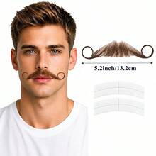 Hand‑Tied Human Hair Fake Mustache, Transparent Lace Base, Realistic Breathable Facial Hair For Cosplay Theater Party Halloween & Other Festivals - Multicolor - View 16