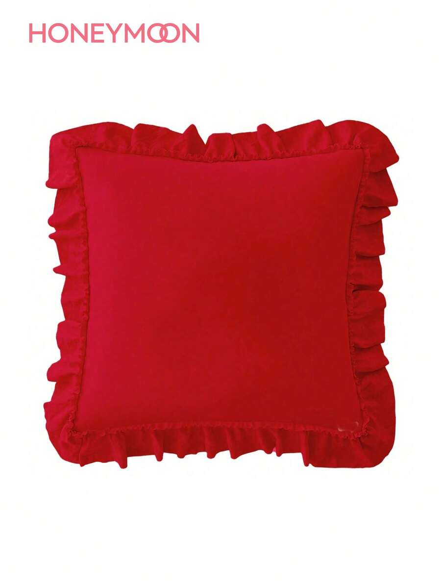 1pc Romantic French Style Ruffle Quilted Envelope Pillowcase (Without Filling), Fashionable Romantic Decorative Throw Pillow Cover Suitable For Bedroom/Dorm/Sofa, Gift For Couples And Friends. Machine Washable, Red - Red - View 1