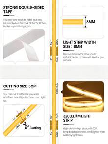 3AA Battery Box COB LED Light Strip, 5V 8mm, 320LEDs/M Warm White Natural White Flexible Battery Powered Light Strip, Bedroom TV Backlight COB Light Strip - Battery Box - View 12