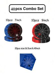 10/40/50/60/80pcs Disposable Paper Tableware Set Spider Web Party Tableware Set, Red Blue Black Spider Theme 18cm 23cm Paper Plates, 250ml Cups & Napkins For Kids Birthday & Halloween - View 14