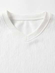 1pc White Textured Long Sleeve V-Neck Men's T-Shirt, Soft Knit Fabric Pullover Top, Casual Vacation Style, Machine Washable, Suitable For Island, Beach, Travel And Outings - White - View 9