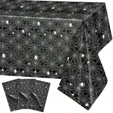 1/3pcs Black Spider Web Disposable Plastic Tablecloth, Halloween Tablecloth, Spider Web Tablecloth, Black Spider Web Tablecloth, Suitable For Halloween Party Decoration, Gift, Dining Table Decor, 54x108inch - Multicolor - View 7