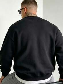 Men's Crew Neck Sports Fashion Sweatshirt, Suitable For Daily Wear, Sports And Vacation, Perfect Gift For Husband - Black - View 6