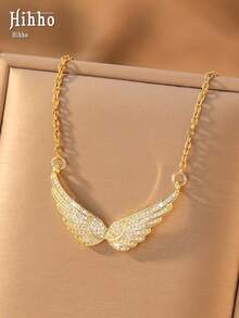 Hihho 1pc Elegant Gentle Angel Wing Rhinestone Necklace, Multiple Styles Available, Mature Style Wing Pendant, Versatile Jewelry For Party And Commute - Gold - View 11