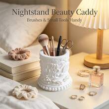 Retro Relief Makeup Brush Storage Tube, Multifunctional Desktop Storage Box, , Desktop Decoration, White Ocean Carved Makeup Brush Tube, Multifunctional Desktop Dressing Table Storage, Bedroom Bathroom Desktop Home Decoration Storage Tube - Multicolor - View 12