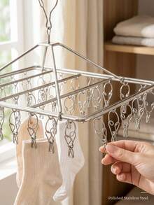 40/30/1 Clip Stainless Steel Folding Drying Rack, Rotatable Windproof Clothes Hanger With Strong Spring Clips, Suitable For Socks, Underwear, Bras, Towels And Baby Clothes, Indoor Balcony Home Dorm Use, Back To School Essential, Laundry Drying Rack - Multicolor - View 6