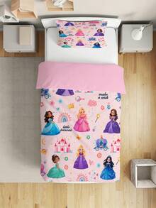 2/3-teiliges Bettwäsche-Set Kleine Prinzessin, rosa Märchen-Bettwäsche, Schloss-Regenbogen-Kutsche-Blumenkrone-Zauberstab-Muster Bettbezug & Kissenbezüge für Mädchenzimmer (Twin/Full/Queen/King Größe) - Verschiedenfarbig - Übersicht 7
