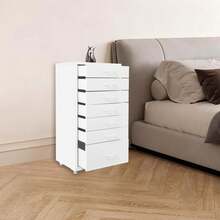 Metall Rollcontainer mit 7 Schubladen, Mobiler Schubladenschrank (Graugrün) | Aktenschrank mit Rollen, Büroschrank mit Rädern, Rollschrank für Zuhause Büro, 35x26x69 cm - Weiß - Übersicht 6