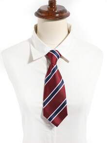 1pc Unisex Retro Versatile Red-Brown Diagonal Striped Short Tie, No-Tie Design, Suitable For School, Party, Daily Wear And Shopping - Multicolor - View 1