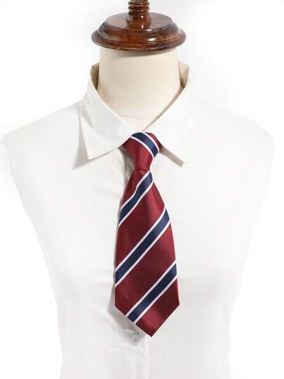 1pc Unisex Retro Versatile Red-Brown Diagonal Striped Short Tie, No-Tie Design, Suitable For School, Party, Daily Wear And Shopping