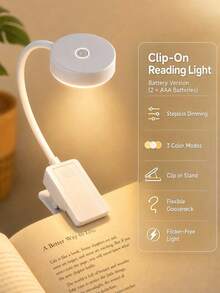 4pcs 4-LED Black/White Clip-On Book Light, Eye-Care Reading Lamp, 3 Color Temperatures, Dimmable, Mini Portable Clip-On Reading Light (Battery Not Included) - Multi-color - View 1